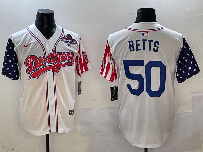 Men Los Angeles Dodgers 50 Betts White a generation of national flags Joint name 2025 Nike MLB Jersey style 9